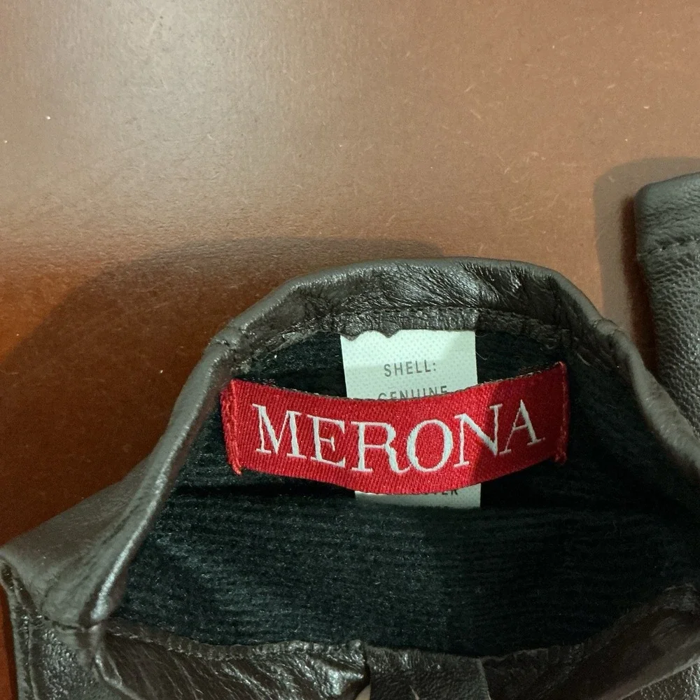 Merona Womens Brown Leather Gloves‎ With Stitching Accents Size S/M Classic